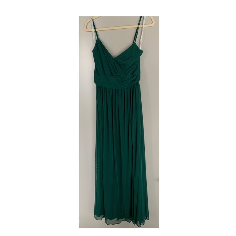 David's Bridal Spaghetti Strap Ruched Waist Mesh Bridesmaid Dress - Picture 2 of 3